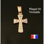Pendentif croix plaqu� or 18 carats avec brillant diamant� style templier