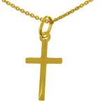 Pendentif croix strie or jaune 375 / 1000 + chane offerte
