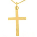 Pendentif croix strie or jaune 375 / 1000 + chane offerte