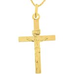 Pendentif croix strie or jaune 375 / 1000 + chane offerte