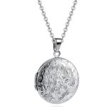 Pendentif - acier - médaillon rond - porte photo - fleur - chaîne fine Pendentif - acier - médaillon rond - porte photo - fleur - chaîne fine