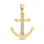 Pendentif - femme / homme - pendentif seul - ancre marine - cristal - blanc - plaqu� or jaune 750 / 1000 ...