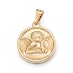 Pendentif - femme / homme - mdaille - ange - gabriel - 25 mm - plaqu or jaune 750 / 1000 - 3 microns ...