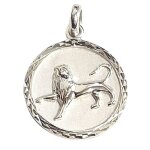 Pendentif m�daille astrologique zodiaque lion en argent + chaine