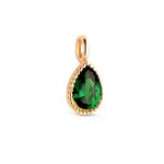 Pendentif en or 18 carats 11 mm en forme de larme orn� dune pierre verte centrale et dun bord perl�.