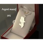 Pendentif pays carte de la martinique en argent massif 925 poinonn avec chaine 50cm et crin.