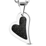 Pendentif - plaque coeur - acier inoxydable - fibres de carbone noir - mixte - adulte