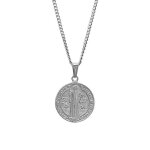 Pendentif saint benoit argent veritable medaille chaine collier