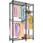 Penderie m�tal robuste garvee 3 tringles 3 �tag�res charge 320kg rangement chaussures 106x39x194cm dressing ...