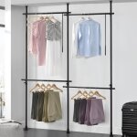 Penderie tlescopique kemi acier laqu 150 - 230 cm 4 barres de penderie noir
