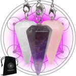 Pendule divinatoire de radiesthsie - pack x3 amthyste cristal de roche et quartz rose
