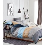 Percale 100% coton 80 fils ensemble parure de draps 4 pi�ces mf - 48 bleu gris et beige