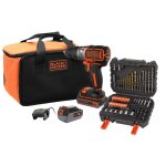 Perceuse � percussion black + decker sans fil 18v + 2 batteries 25ah et 4ah + 50 accessoires + sac de ...