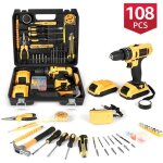 Perceuse visseuse  percussion sans fil 21 v - 2 batteries 1500mah - 108 accessoires - 25 + 3 modes - ...