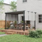 Pergola avec 3 toiles coulissantes 35l x 3l x 235h m structure m�tal �poxy anticorrosion noir toile polyester ...