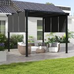 Pergola avec 3 toiles coulissantes 3l x 3l m structure m�tal �poxy anticorrosion toile polyester gris ...