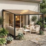 Pergola adoss�e 38 x 3 m avec toit en polycarbonate structure rigide en aluminium avec goutti�res int�gr�es ...