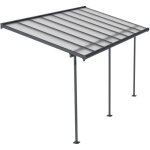 Pergola � adosser en aluminium gris et polycarbonate sierra 2. 2 x 4. 5 m