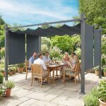 Pergola en aluminium tonnelle de jardin stores automatiques coulissante r�tractable uv50 + 3x4 m gris ...