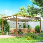 Pergola ext�rieure 4 x 3 m avec toit r�tractable et cadre en aluminium effet bois