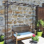 Arche de jardin pergola en fer vieilli tubes carr�s grand mod�le + 4 supports poteaux � enfoncer