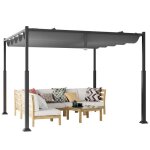 Pergola de jardin 31 x 31 x 225m costway - auvent rtractable en tissu polyester - structure mtalliques ...