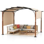 Pergola de jardin 3 x 6 x 26m costway - auvent rtractable en tissu polyester - structure mtalliques ...