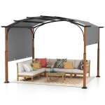 Pergola de jardin 3 x 6 x 26m costway - auvent rtractable en tissu polyester - structure mtalliques ...