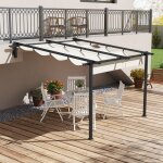 Pergola de jardin 3x3 m avec toit r�tractable en aluminium et polyester blanc