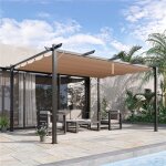 Pergola de jardin 3x4x223m pavillon de terrasse en aluminium avec toit en tissu r�tractable et coulissant ...
