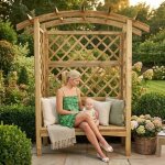Pergola de jardin lardana en bois avec banc int�gr� et treillis ? arche ext�rieure d�corative h208 x ...