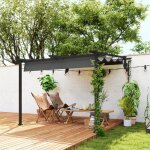 Pergola de jardin murale en aluminium 3x3 m avec toit r�tractable polyester gris fonc�