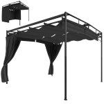 Pergola de jardin - tonnelle de terrasse - outsunny - toit r�tractable rideaux syst�me de poulie - m�tal ...