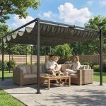 Pergola de jardin tonnelle � vigne uv50 + toit r�tractable panneaux dintimit� pour plantes grimpantes ...