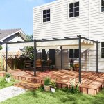 Pergola r�tractable 35 x 6 m pergola pour terrasse structure en aluminium + toile polyester - beige