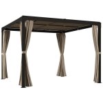 Pergola rtractable double toit et rideaux mia beige et noire