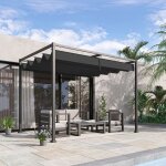 Pergola toit coulissant m�tal noir evryae