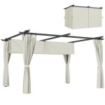 Pergola tonnelle de jardin - outsunny - auvent r�tractable - rideaux protection solaire - polyester - ...