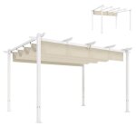 Pergola - tonnelle de jardin - outsunny - toit r�tractable avec toile coulissante magn�tique - aluminium ...