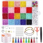 Perles de rocaille en verre12400pcs kit dartisanat de perles ensemble de perles de poney petites perles ...