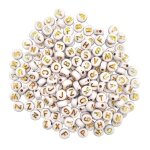 Perles - rondes - lettres - blanc et or - pour bijoux collier bracelet
