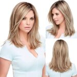 Perruque blonde pour femme - fangyuan - longs cheveux synthtiques raides - racines fonces - texture ...