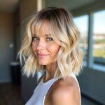 Perruque bob ondul�e courte - levys - blond ombr� - 30 cm - frange - fibre synth�tique r�sistante � la ...