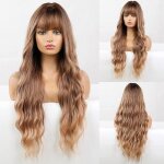 Perruque cheveux longs boucls ombre blonde cheveux deux tons racine fonce avec frange perruque synthtique ...