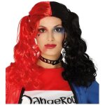 Perruque - couettes noires et rouges boucles - femme - intrieur - adulte - blanc