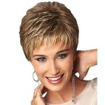 Perruque courte synthtique synthtique blonde mixte brun cheveux couches avec bangs pour les femmes ...