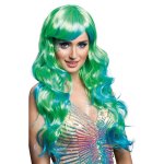 Perruque - boland - femme - cheveux longs boucls - bleu et vert - dguisement manga