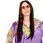 Perruque - flower power - noire - homme - adulte