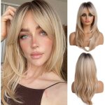 Perruque longue blonde avec franges - jozsi - blond clair avec racines fonc�es - cheveux synth�tiques ...