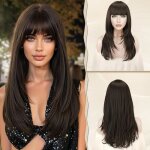 Perruque longue d�grad�e avec franges - jozsi - 60 cm - brun - cheveux synth�tiques - r�sistante � la ...